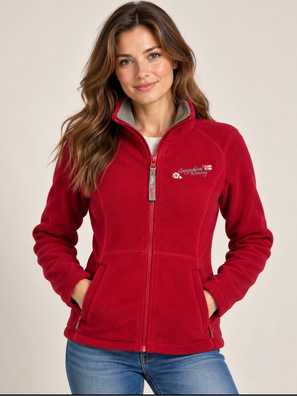 Geographical Norway Women’s Red Fleece Jacket Size 2